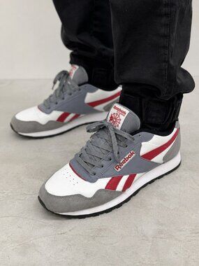 Reebok Classic Leather Sneakers Gray White Red Men’s 9 Retro Low Top Clean